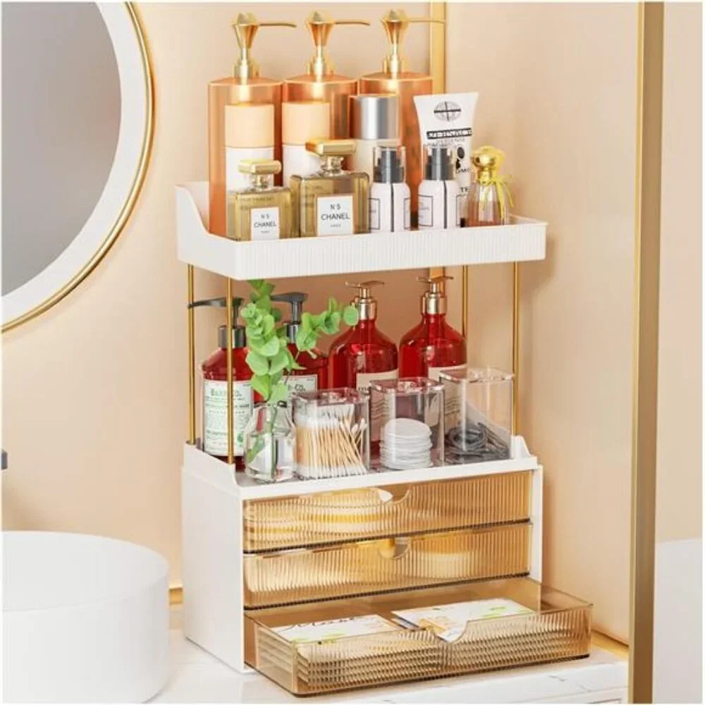 3 Drawers 2 Tier Makeup Organizer - Bathroom Counter Organizer, Versatile